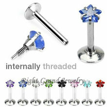 316L Surgical Steel Threaded Star Cubic Zircon Lip Body Jewelry